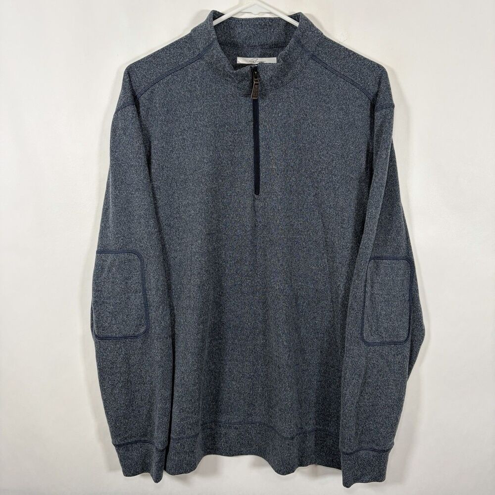 Greg Norman 1/4 Zip Pullover Sweater Mens Size Large Navy Blue Golf Collar Logo